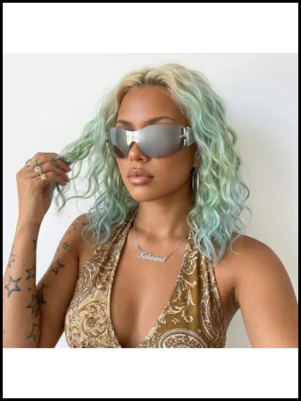 Rimless Y2K Sunglasses Wrap Around Frameless Shield Shades UV Protection